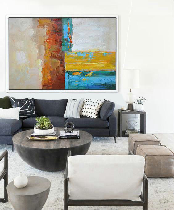 Original Art,Vertical Palette Knife Contemporary Art,Extra Large Canvas Art,Handmade Acrylic Painting,Blue,Red,Yellow,Gray.etc